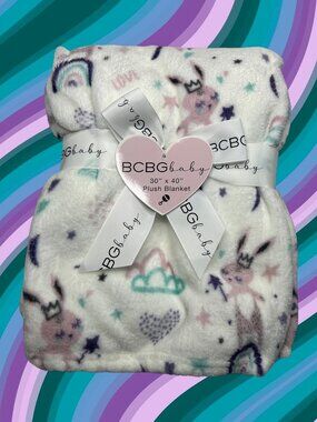NWT BCBG Baby Blanket Princess Fairies Rainbows Hearts Moons Stars Plush Rabbit